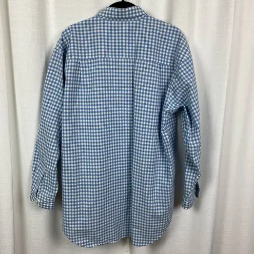 Casey Coleman Vintage Blue Gingham Embroidered Farm Scene Button Up Blouse Sz.M Size M