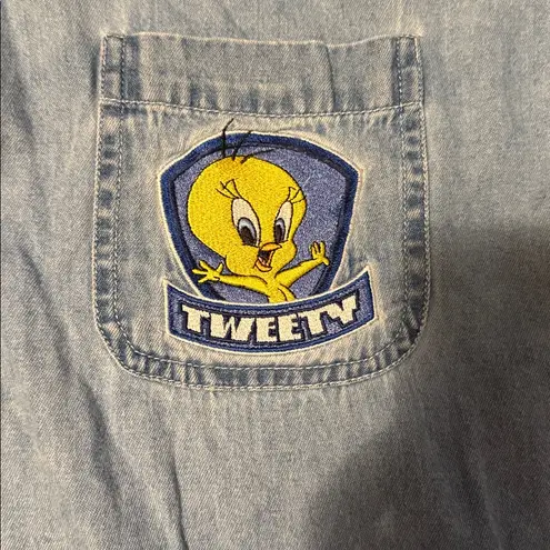 Looney Tunes  Tweety Bird Button Down Denim Long Sleeve Shirt