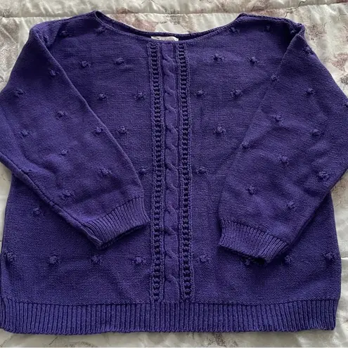 Vintage Beldoch Popper purple cable knit popcorn stitch pattern cropped sweater