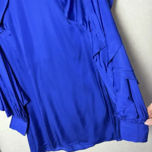 Farm Rio Mini Dress Bright Blue Open Back Ruffled Long Sleeve Women’s M