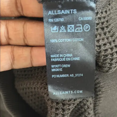 All Saints Black Crew Neck Sweater with Ribbed Cuffs