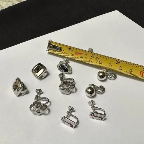 Lot Of 5 Silver Tone Clip On Screw On Earrings Mix