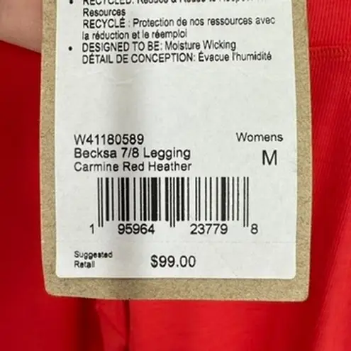 prAna Becksa 7/8 Legging Carmine Red Heather Womens Size M High Rise Pockets NWT