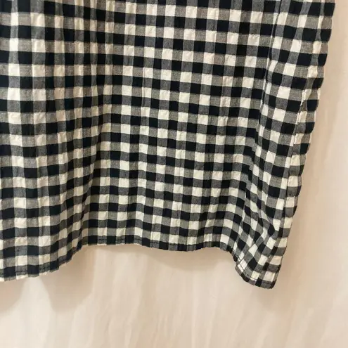 Sharagano Gingham Plaid Black White Sheath Short Tie Sleeve Cottage Fall Dress