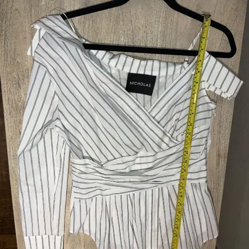 Nicholas Asymmetrical Blouse Top Shirt One Shoulder White Black Cotton Size 6