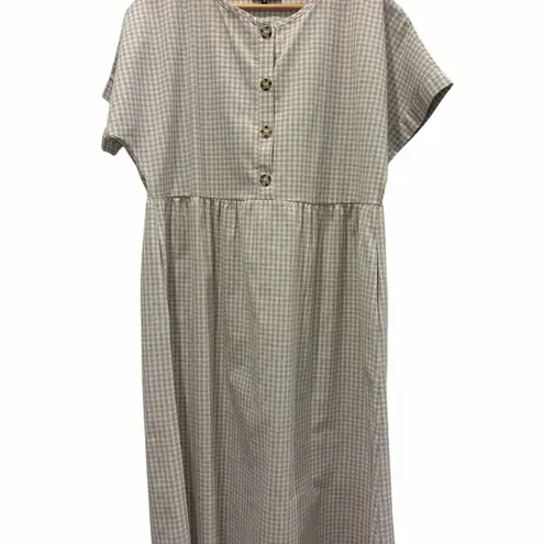 Roolee Gingham Button-Front Cottagecore Granola Style Midi Dress Size Medium