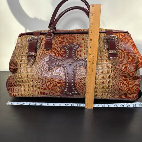 Raviani Overnight Duffle Crocodile Leather Crystal Cross Luggage Texas Mobwife Orange