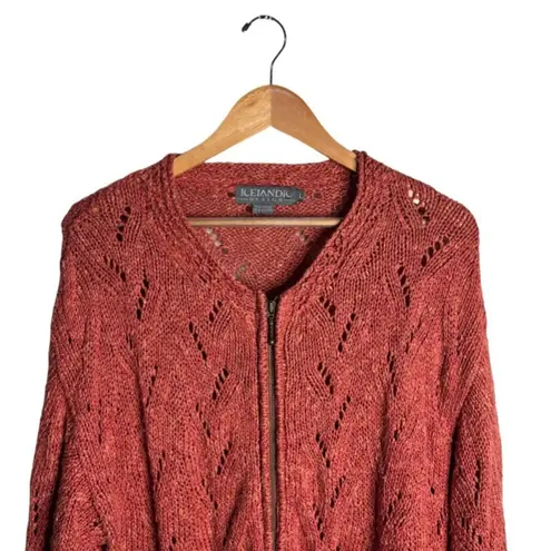 Icelandic Design Linen Cardigan Size Large Zip Up Open Knit Salmon Pink 1998