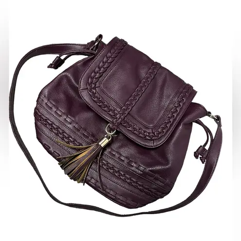 JustFab Colby Shoulder/CrossBody Bag Purse Plum purple faux leather braided detail