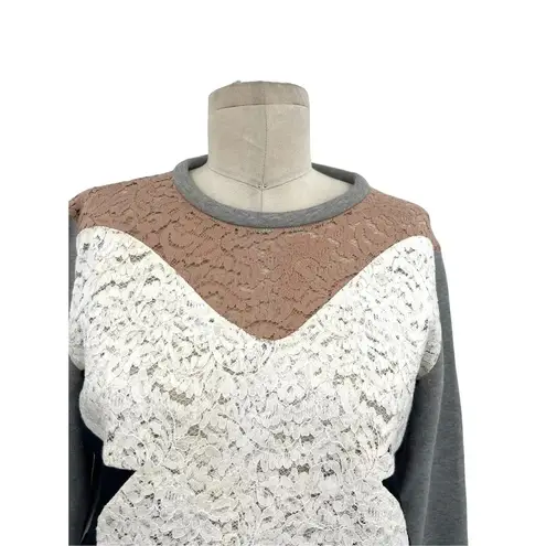 No 21 Lace Panel Sweatshirt Gray Keyhole Back Size 40 / US Small