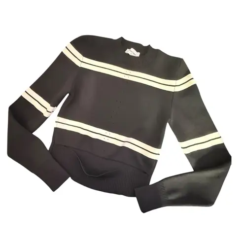 JF Lefon Cut Out Knit Top Women S Black Striped Long Sleeve Sweater Designer