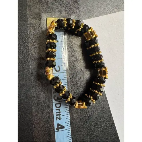 Y2K Vintage Butterfly Black Gold Tone Stretchy Rhinestone Beaded Bracelet 90s