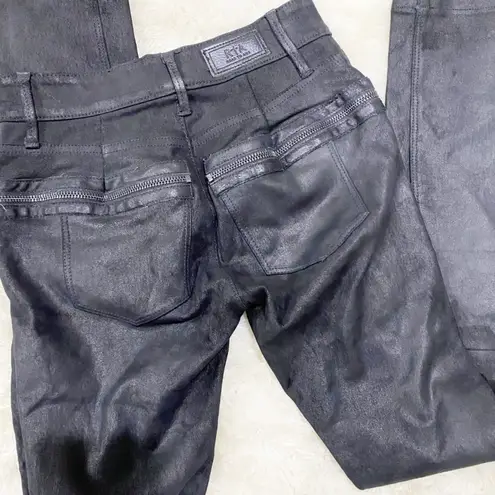 RTA Edgy Biker Rock and Roll Skinny 100% lambskin stretch leather Pants Black Size 24