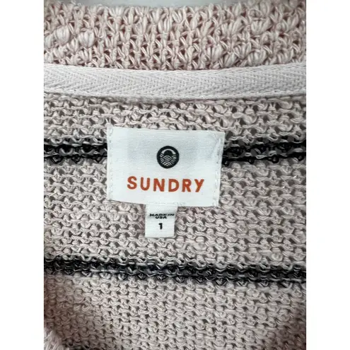 Sundry Lace-Up Sweater Small Women Natural Striped Knit Stretch PInk