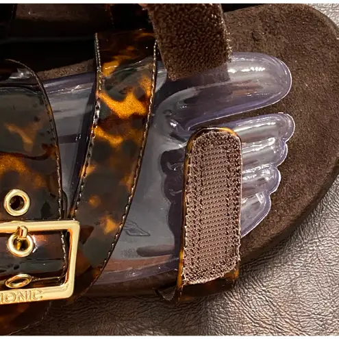 Vionic Skylar Tortoiseshell Brown Adjustable Orthotic Slide Sandals Size 7
