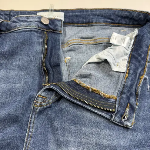 Risen High Rise Front Slit Frayed Hem Flare Jeans Size 1XL Bohemian Hippie Retro Blue