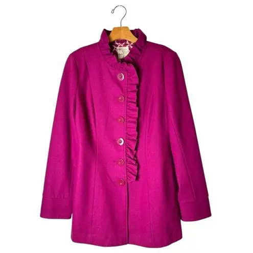 Tulle Anthropologie Coat Women Small Pink Wool Ruffle Button Front Coat Preppy