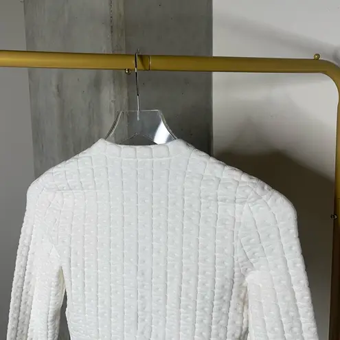 Alexander Wang Ivory Jacquard Logo Crop Snap Front Cardigan