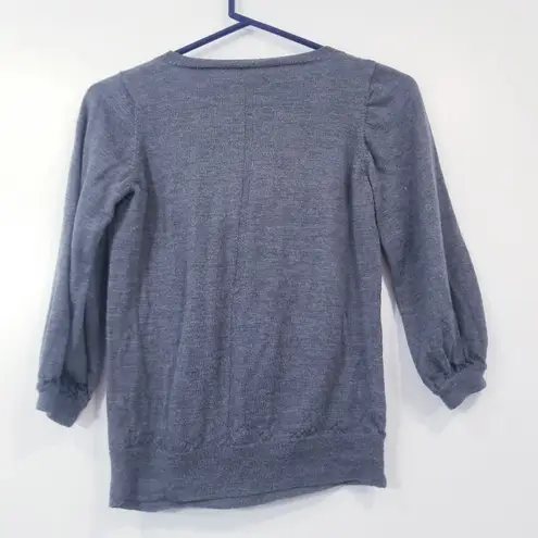 Milly of New York 100% Merino Wool Bow Gray Knit Blouse 3/4 Sleeves