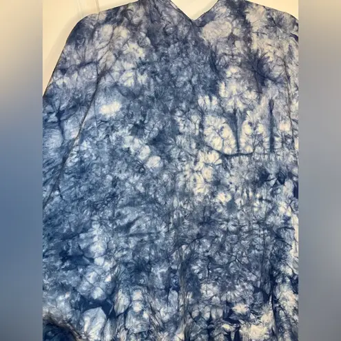 Ellen Tracy Blue Tie Dye Cardigan Pull Over Poncho Styled Fringe One Size