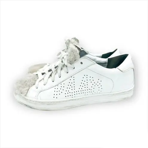 P448 John Sneaker Coated Leather Faux Fur Tongue Lace Up Shoes Size 38