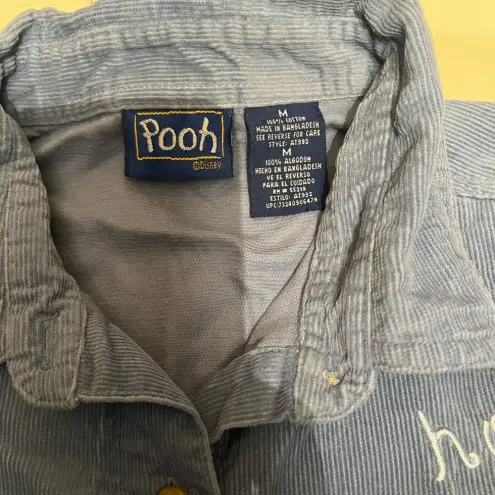 Disney Womens Vintage Winnie The Pooh Blue Corduroy Button Up Collared Shirt‎ Size M