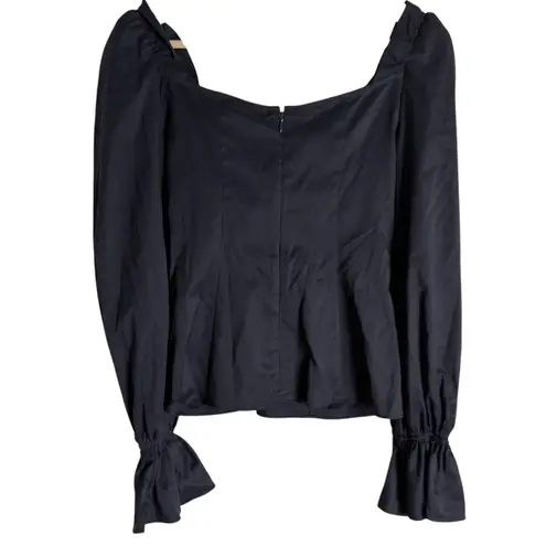 Intermix  Navy Blue Long Bell Sleeve Bow Puff Sleeve Top Size S
