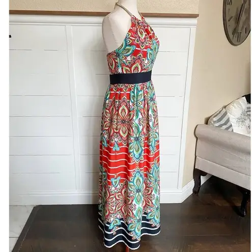 Eliza J Print Crêpe de Chine Halter Maxi Dress Navy Combo Paisley - 4 EUC