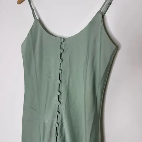 Simple Retro Satin Slip Dress Women’s Small Mint Green Button Front Midi