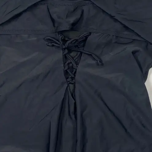 VIMPUENC Ruffle One Piece Swimsuit Womens Size XL Lace Up Back Detail Black