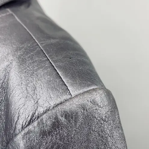 Vintage Y2k Metallic Leather Blazer Jacket Collared Silver Purple Lilac 1X 16W