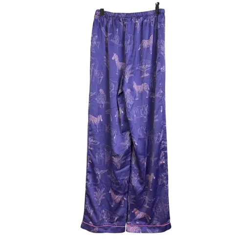 Chelsea Peers Safari Pajama Set Womens Small Purple Satin Button Up Elastic Pink - Image 6