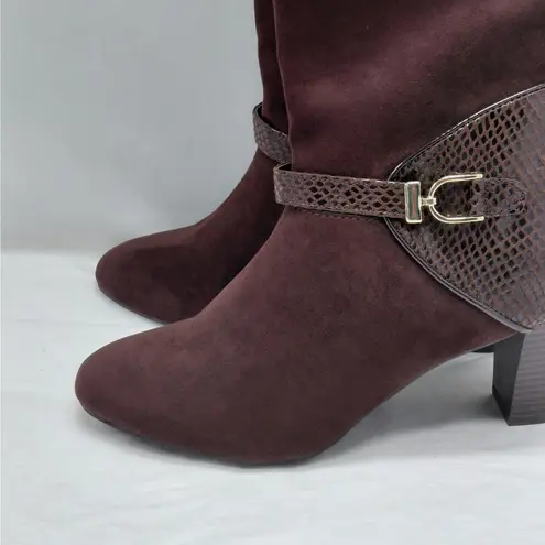 Karen Scott Sharonn Brown Knee High Boots 7.5M Faux Suede Chunky Block Heel
