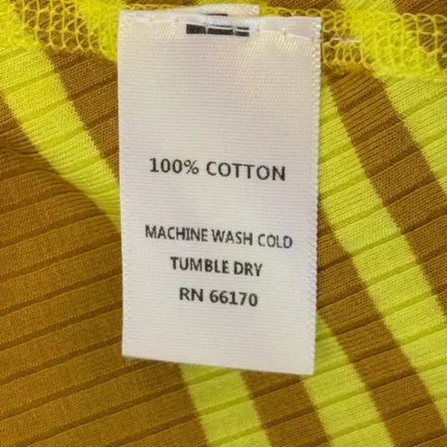 Striped Ribbed Pullover Crop Top Mustard Yellow Funnel Neck Long Sleeve Size XS