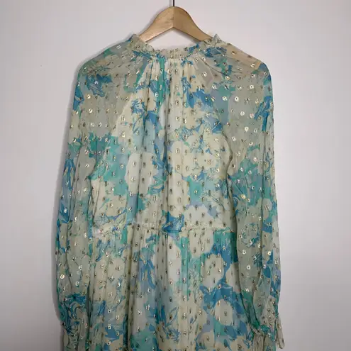 Hemant & Nandita Turquoise Blush Metallica Georgette Mini Dress Medium Blue