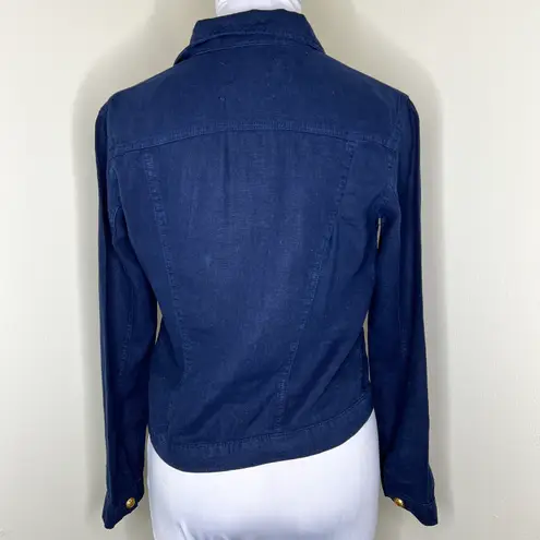 L'AGENCE L’AGENCE 100% Linen Celine Jacket SMALL Marine Gold Button Woven Relaxed Fit 