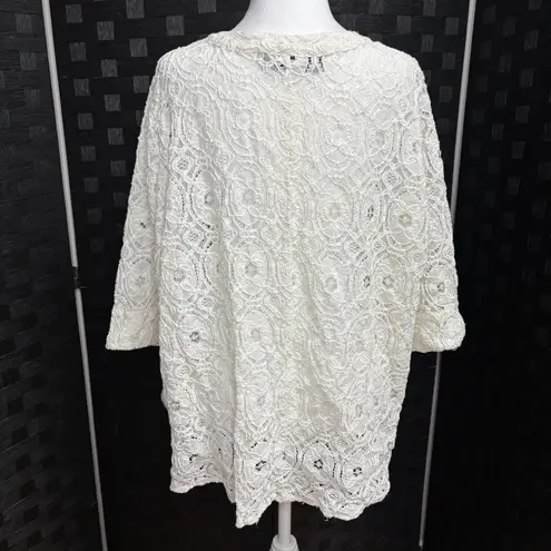 Denim 24/7 lace open cardigan Womens Plus 24W Boho Romantic Coastal Grandma White