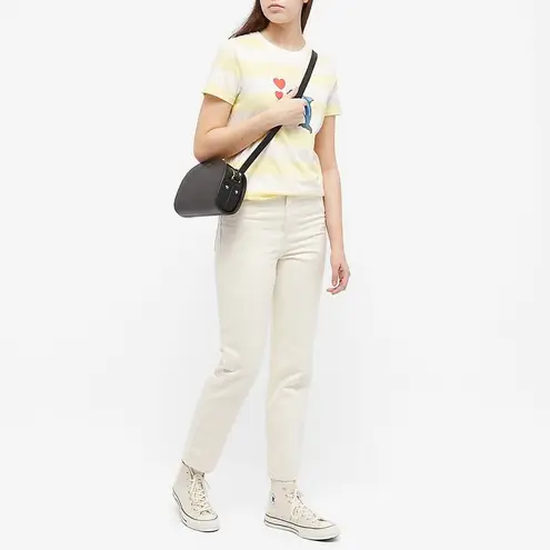 A.P.C. White Yellow Cotton Striped Dolphin Heart Logo Graphic Tee