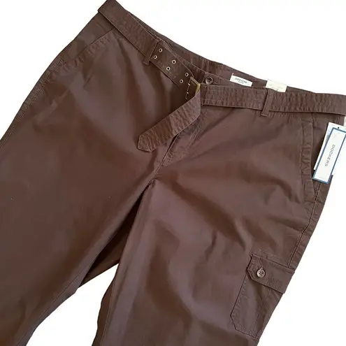 Dockers NWT  Cargo Pants 22W Short Straight High Waist Belted Brown Casual Cotton