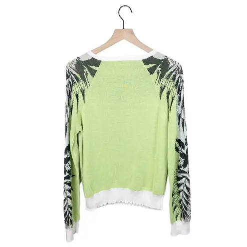 ALC Frank A.L.C. 2014 Cotton Sweater Lime Green Floral Leaf Print 9190 Women's Size Large