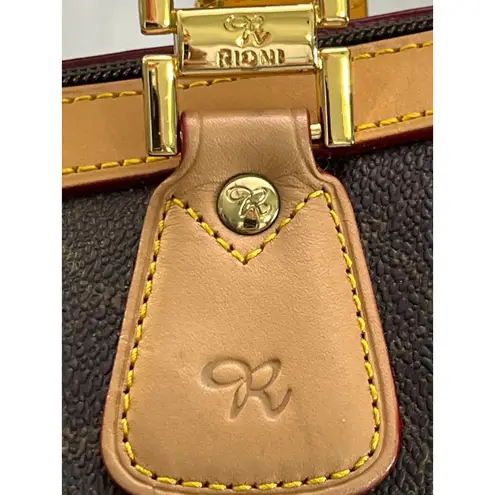Rioni Moda Italia Monogram Shoulder Bag Brown Canvas Leather Trim Purse NWOT