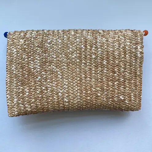 Vintage straw rainbow poms envelope clutch purse