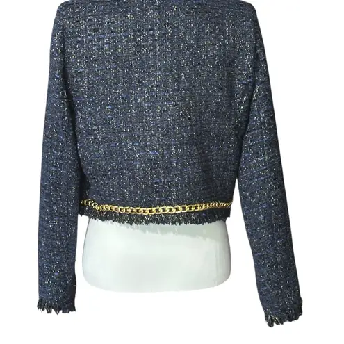 Christian LaCroix Blue and Gold Tweed Jacket Size Medium