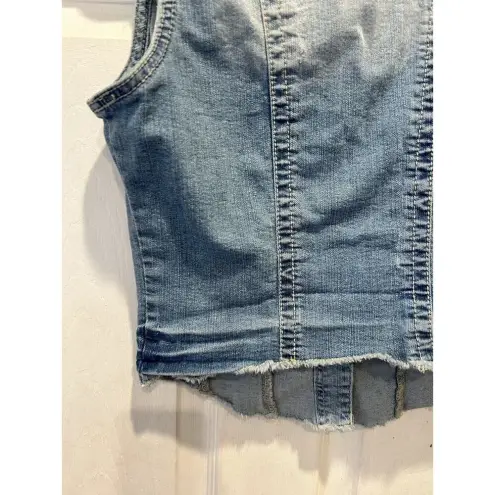 Maurice's  Tuxedo Distressed Blue‎ Denim Sleeveless Vest Size Medium Raw Hem