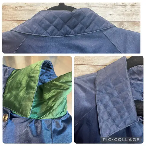 London Fog Vintage Womens 14P Blue Trench Coat Removable Liner Quilted Collar