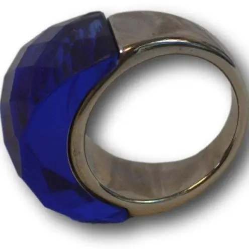 Bold Faceted Nirvana Blue Crystal Statement Ring Wide Band Cocktail Ring Size: 8