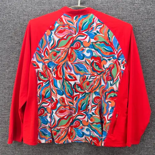 Coolibar Womens Rash Guard Size 3X Oversized Abstract Floral Colorful Swimwear Red