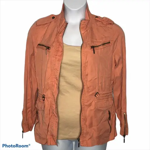 Max jeans Salmon Pink Utility Jacket Small Boyfriend Military Zip Pocket Retro