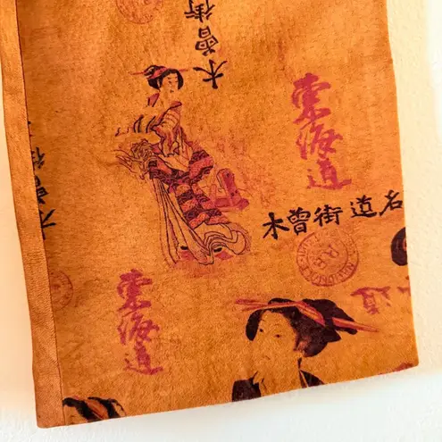 Vintage Isabel USA Genuine Leather Pants with Geisha Print Nubuck in Tan size 8