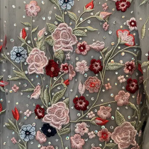 Mac Duggal NWT Embroidered Illusion High Neck Long Sleeve A Line Gown Size 14